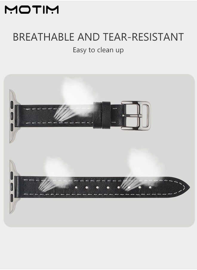 Motim - Slim Leather Bands Compatible with Apple Watch Band, 38mm/40mm/41mm, Top Grain Genuine Leather Wristband, Thin Replacement Strap for iWatch Ultra SE Series 9/8/7/6/5/4/3/2/1 - Image 1