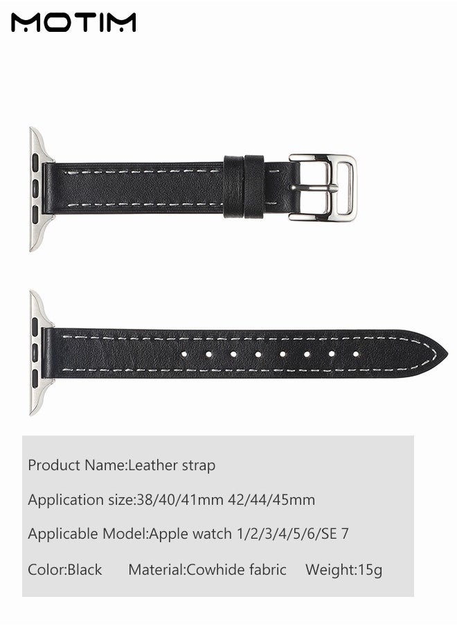 Motim - Slim Leather Bands Compatible with Apple Watch Band, 38mm/40mm/41mm, Top Grain Genuine Leather Wristband, Thin Replacement Strap for iWatch Ultra SE Series 9/8/7/6/5/4/3/2/1 - Image 1