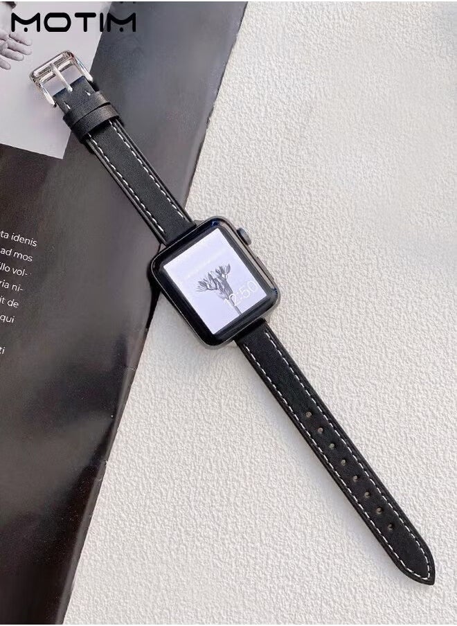 Motim - Slim Leather Bands Compatible with Apple Watch Band, 38mm/40mm/41mm, Top Grain Genuine Leather Wristband, Thin Replacement Strap for iWatch Ultra SE Series 9/8/7/6/5/4/3/2/1 - Image 1