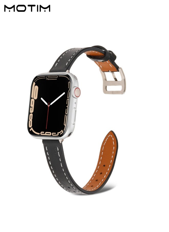 Motim - Slim Leather Bands Compatible with Apple Watch Band, 38mm/40mm/41mm, Top Grain Genuine Leather Wristband, Thin Replacement Strap for iWatch Ultra SE Series 9/8/7/6/5/4/3/2/1 - Image 1