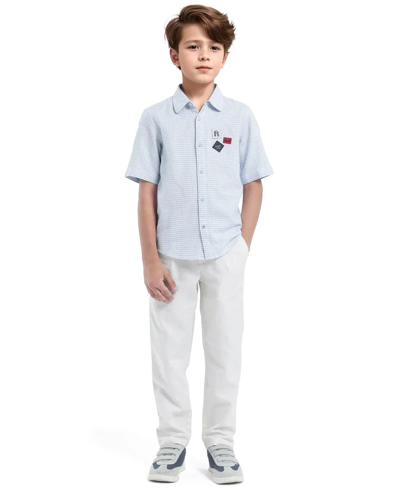 رير ونز Rare Ones Kids Zygo Light Blue Cotton Half Sleeve Button Solid Regular Fit Shirt