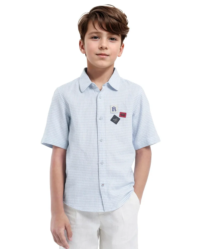 Rare Ones Rare Ones Kids Zygo Light Blue Cotton Half Sleeve Button Solid Regular Fit Shirt