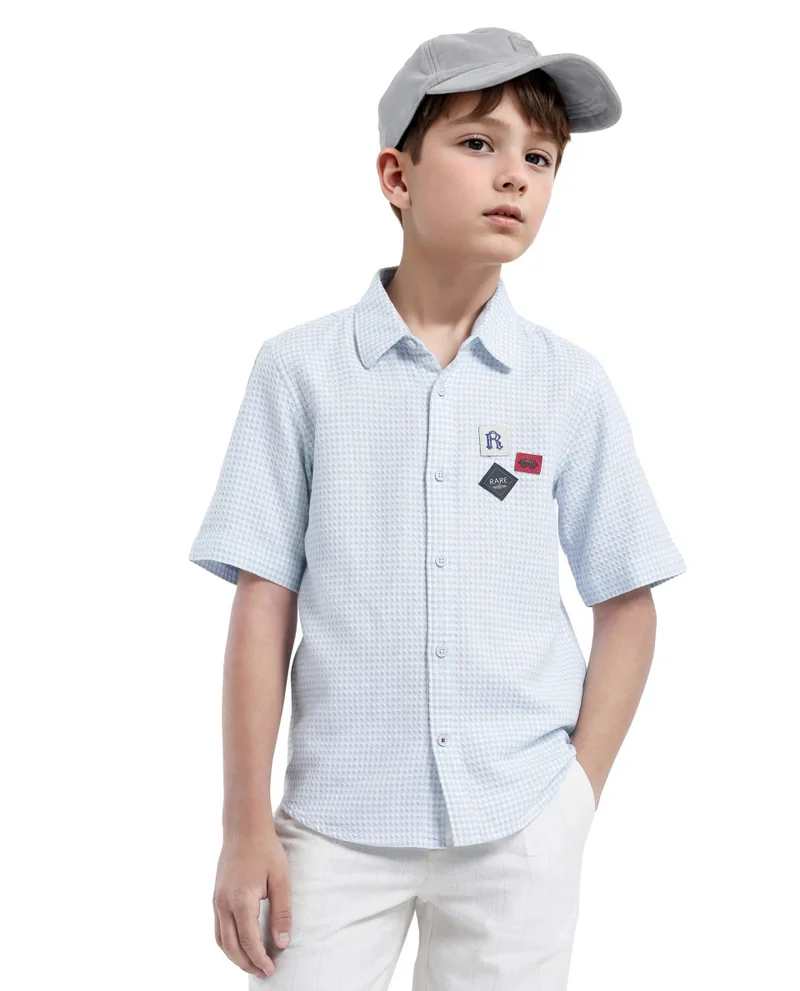 رير ونز Rare Ones Kids Zygo Light Blue Cotton Half Sleeve Button Solid Regular Fit Shirt