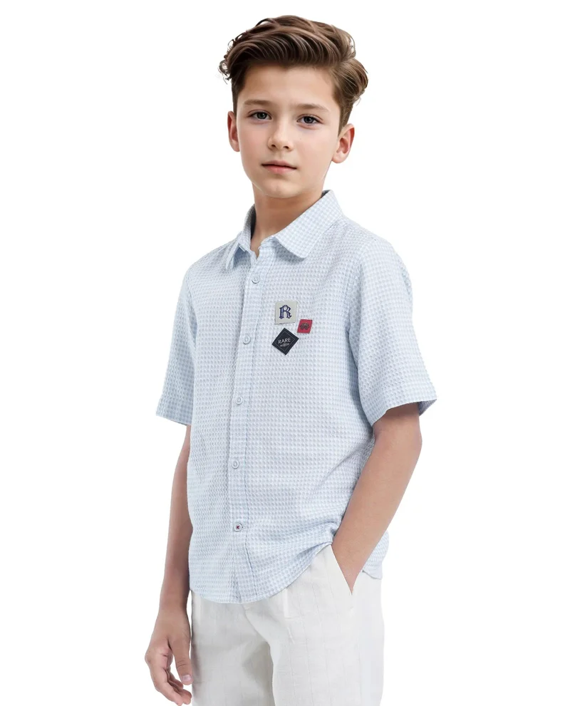 Rare Ones Rare Ones Kids Zygo Light Blue Cotton Half Sleeve Button Solid Regular Fit Shirt