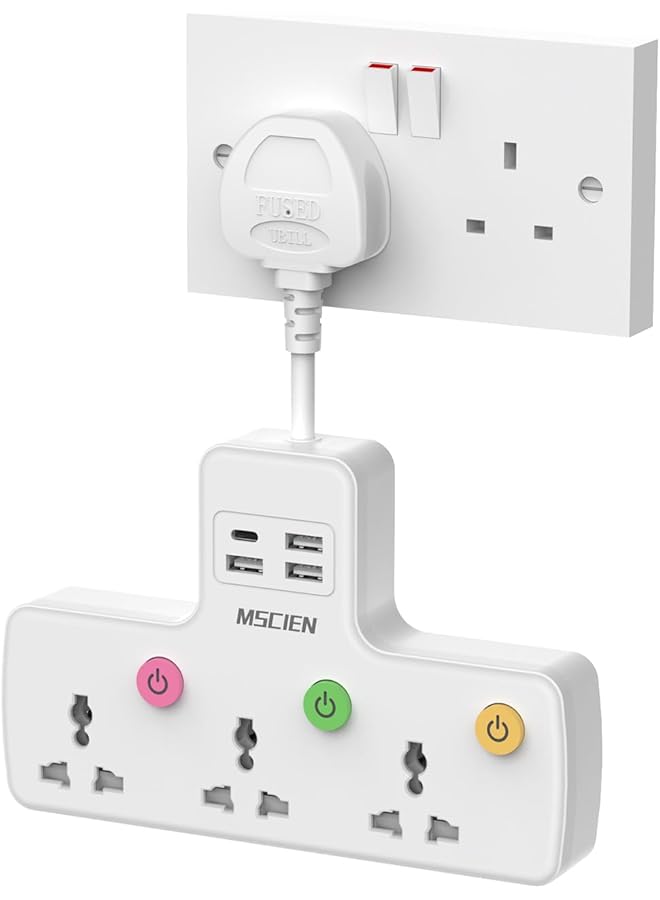 promass 3 Way Universal Power Extension with USB, Multiple Wall Charger Power Adaptor with Switch - Image 1