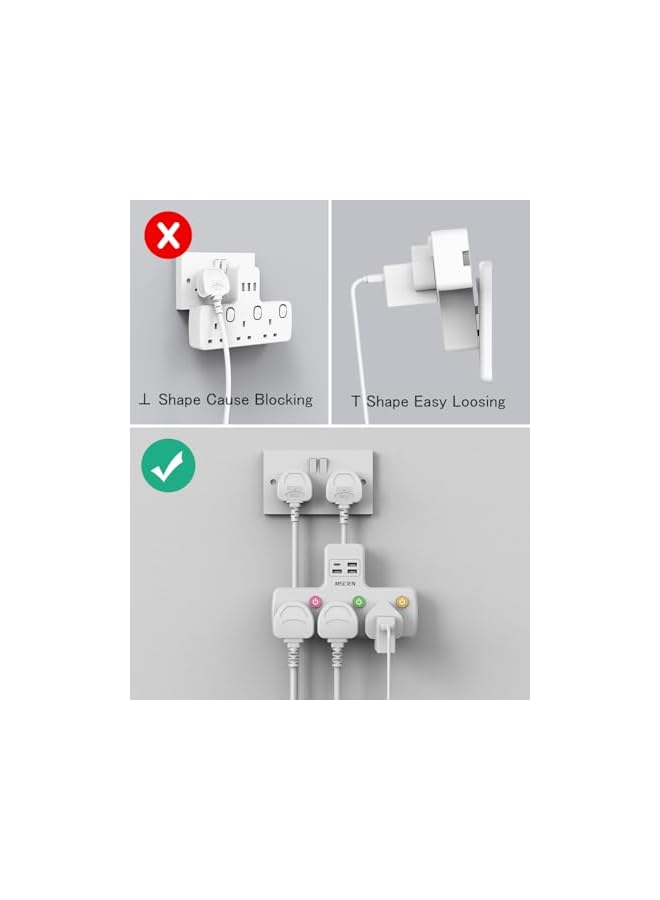 promass 3 Way Universal Power Extension with USB, Multiple Wall Charger Power Adaptor with Switch - Image 3