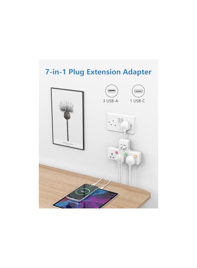 promass 3 Way Universal Power Extension with USB, Multiple Wall Charger Power Adaptor with Switch - Image 2