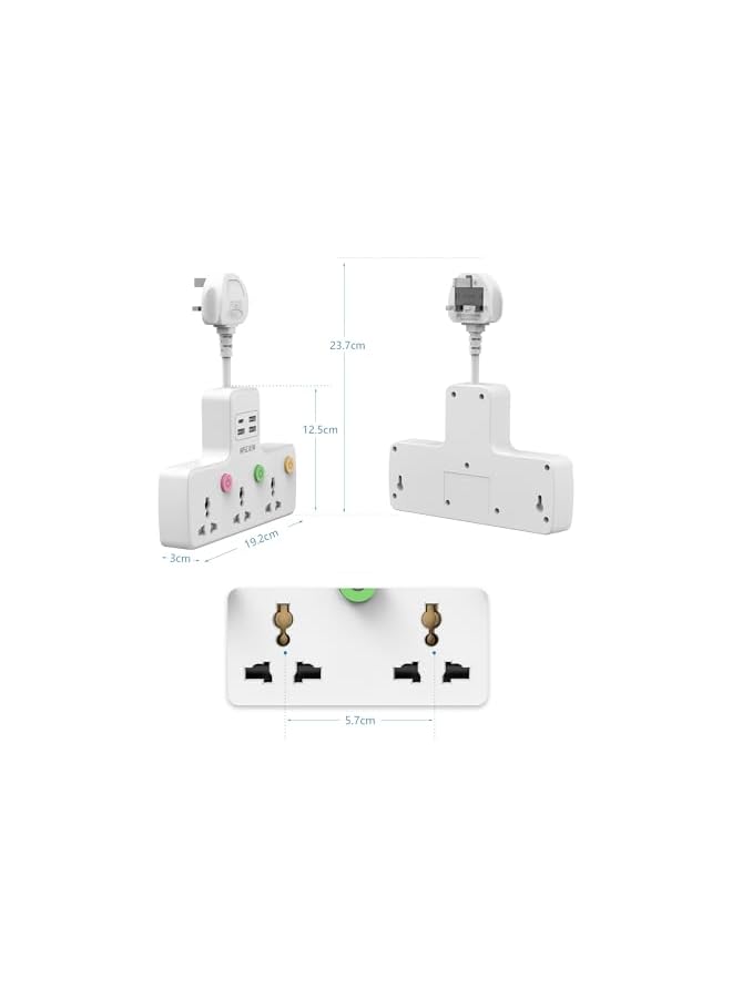 promass 3 Way Universal Power Extension with USB, Multiple Wall Charger Power Adaptor with Switch - Image 4