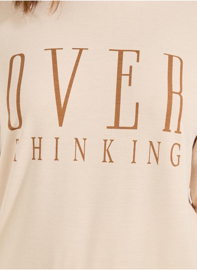 Styli - Overthinking Slogan Print Sweatshirt & Jogger Lounge Set - Image 1