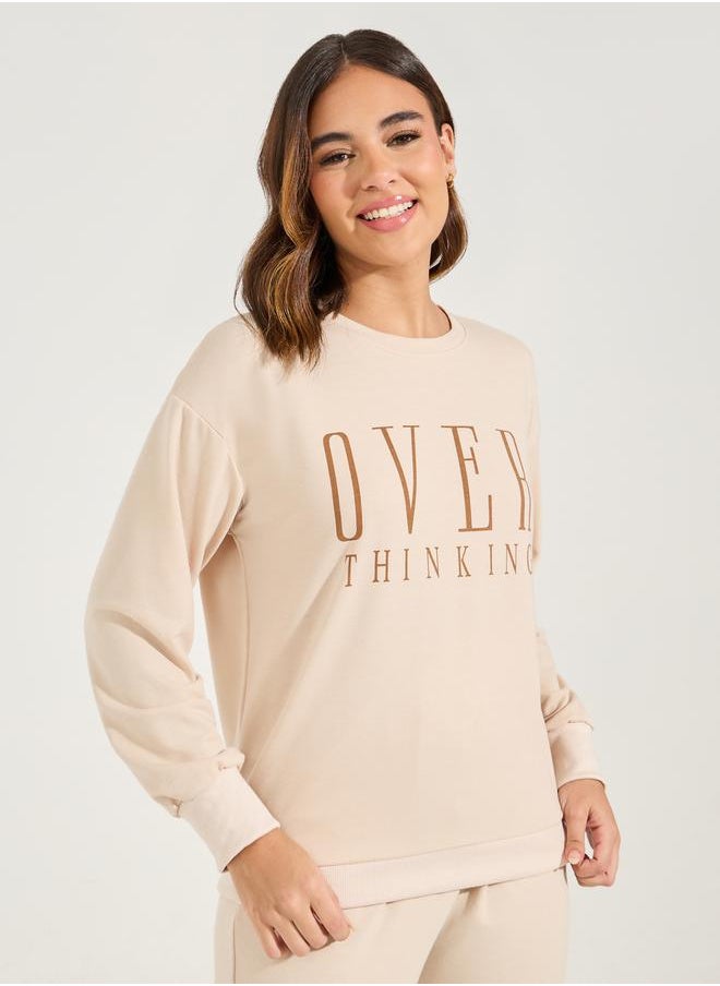 Styli - Overthinking Slogan Print Sweatshirt & Jogger Lounge Set - Image 1