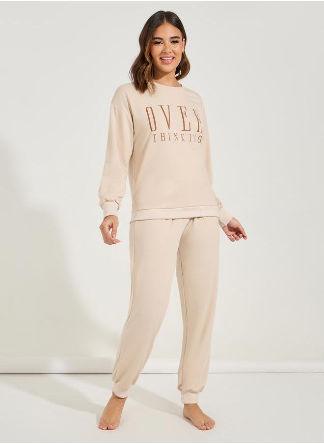 Styli - Overthinking Slogan Print Sweatshirt & Jogger Lounge Set - Image 1