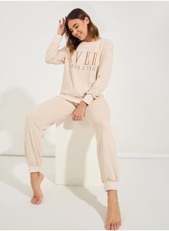 Overthinking Slogan Print Sweatshirt & Jogger Lounge Set