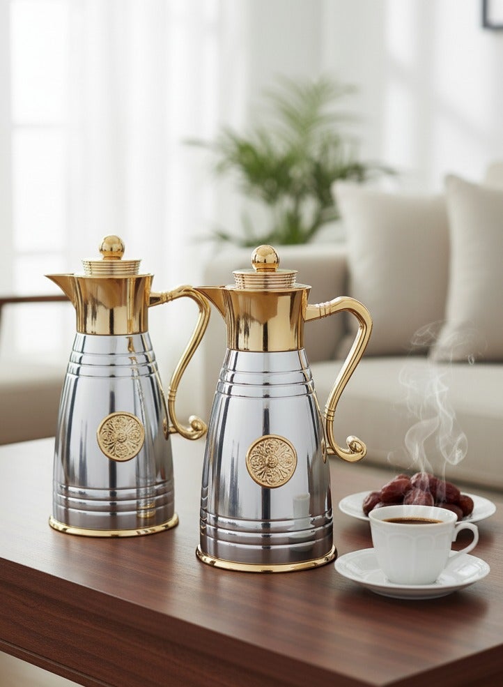 REEM 2-Piece Tea/Coffee Flask Set 0.6L & 0.85L Gold/Silver - Image 1