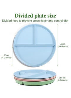 SYOSI Wheat Straw Meal Plate, 4Pcs Divided Dinner Plates, 9 inch Unbreakable Portion Control Divided Diet Plates, Reusable Picnic Plates Microwave and Dishwasher Safe Dishes for Adult Kids  - Image 2