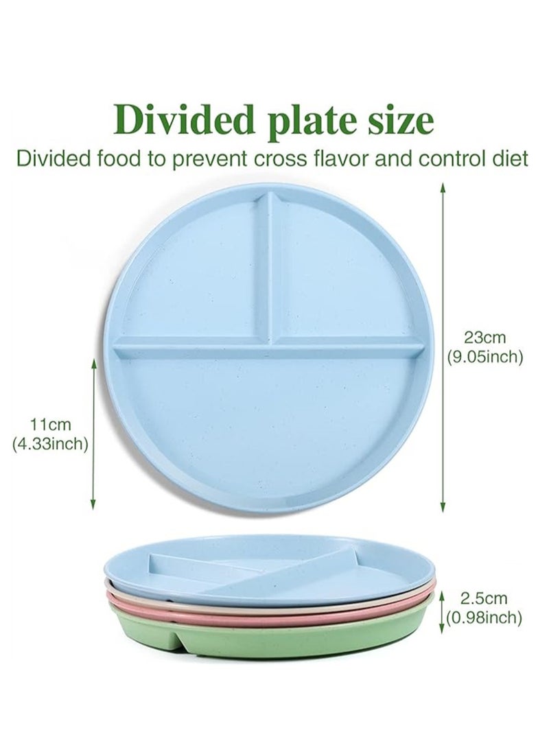 SYOSI - Wheat Straw Meal Plate, 4Pcs Divided Dinner Plates, 9 inch Unbreakable Portion Control Divided Diet Plates, Reusable Picnic Plates Microwave and Dishwasher Safe Dishes for Adult Kids - Image 1