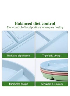 SYOSI Wheat Straw Meal Plate, 4Pcs Divided Dinner Plates, 9 inch Unbreakable Portion Control Divided Diet Plates, Reusable Picnic Plates Microwave and Dishwasher Safe Dishes for Adult Kids  - Image 5