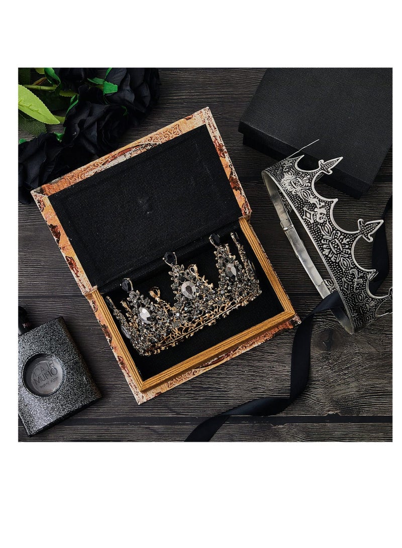 Prom King and Queen Crowns, 2 Pcs Antique Royal King Crown, Women Baroque Queen Crown, Crystal Tiara Crowns Prom Accessories, for Wedding Birthday Party Costume - Image 4