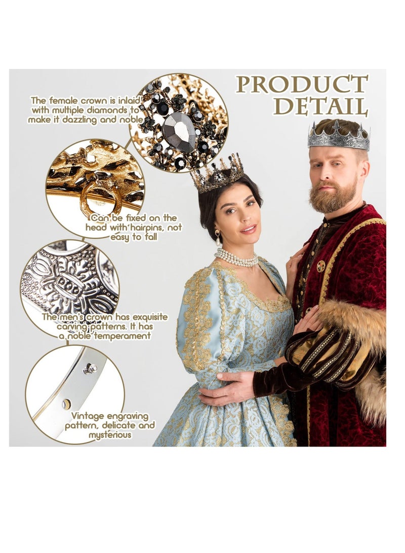 Prom King and Queen Crowns, 2 Pcs Antique Royal King Crown, Women Baroque Queen Crown, Crystal Tiara Crowns Prom Accessories, for Wedding Birthday Party Costume - Image 3