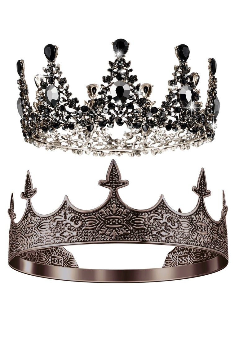Prom King and Queen Crowns, 2 Pcs Antique Royal King Crown, Women Baroque Queen Crown, Crystal Tiara Crowns Prom Accessories, for Wedding Birthday Party Costume - Image 1