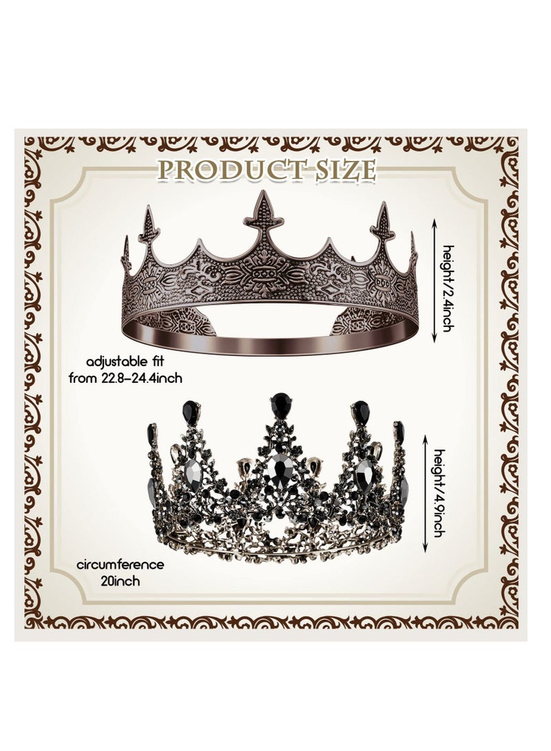 Prom King and Queen Crowns, 2 Pcs Antique Royal King Crown, Women Baroque Queen Crown, Crystal Tiara Crowns Prom Accessories, for Wedding Birthday Party Costume - Image 2