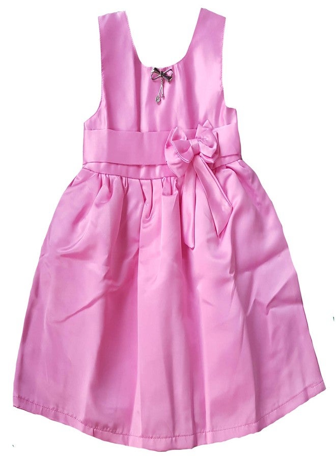 little PANDA Girls Fit & Flare Knee Long Satin Sleeveless Dress (Baby Pink, 6-12 Months) - Image 1