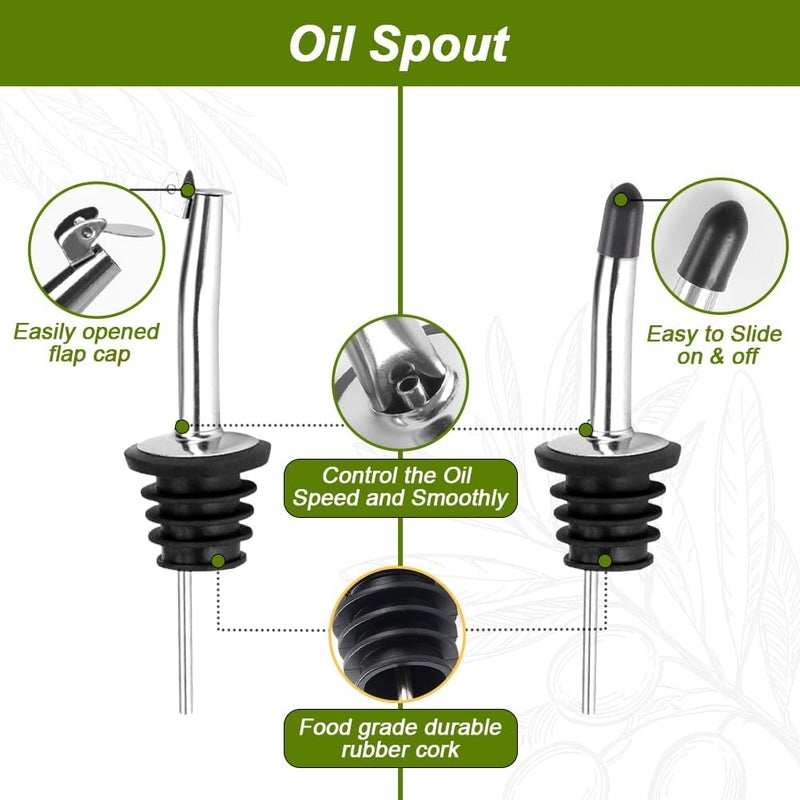 TFPOGOLD Green Olive Oil Dispenser Bottle - 17oz/500ml Glass Oil and Vinegar Bottles Set for Kitchen, Oil Dispenser with 2 Stainless Steel Pourers, Funnel and Brush - Image 4