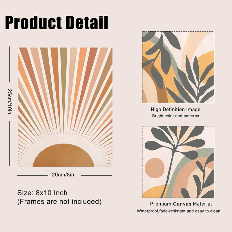 KBKBART Boho Wall Art Prints Set of 6, Mid-Century Modern Prints, Neutral Geometric Boho Wall Decor Sun Moon Palm Leaf Rainbow Canvas Artwork Prints, Minimalist Gallery Wall Posters for Bedroom Living Room - Image 5