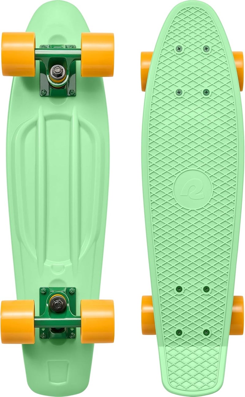 Retrospec Quip Mini Cruiser Skateboard 22.5" Classic Retro Plastic Cruiser Complete Skateboard with ABEC 7 Bearings and PU Wheels Compact Board w/Grippy, Molded Waffle Deck - Image 1
