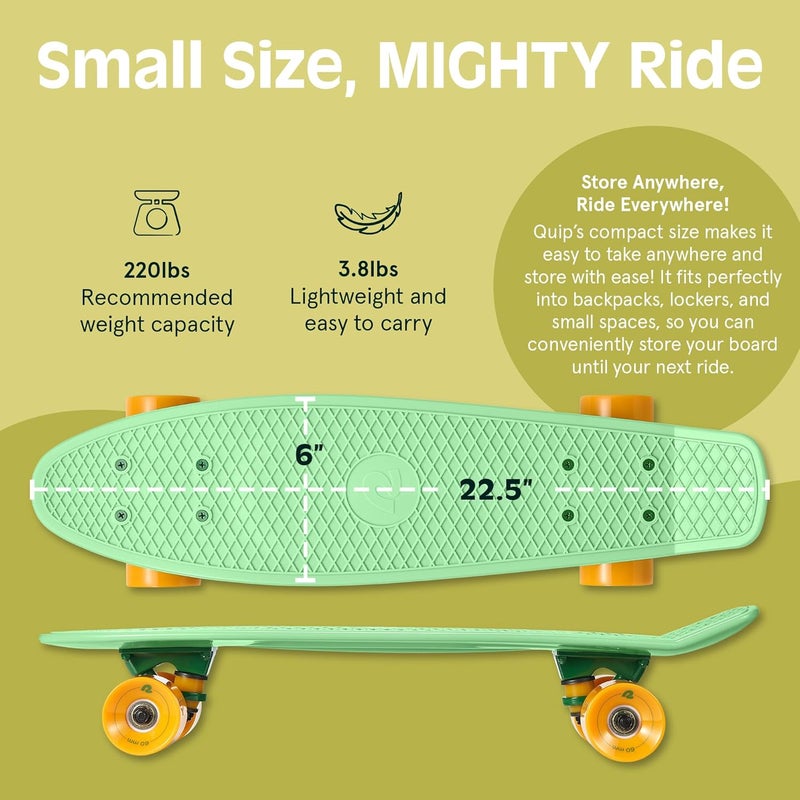 Retrospec Quip Mini Cruiser Skateboard 22.5" Classic Retro Plastic Cruiser Complete Skateboard with ABEC 7 Bearings and PU Wheels Compact Board w/Grippy, Molded Waffle Deck - Image 2