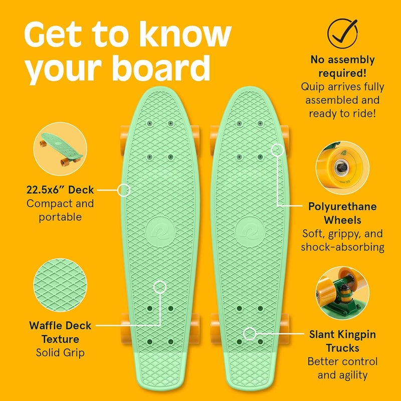 Retrospec Quip Mini Cruiser Skateboard 22.5" Classic Retro Plastic Cruiser Complete Skateboard with ABEC 7 Bearings and PU Wheels Compact Board w/Grippy, Molded Waffle Deck - Image 4