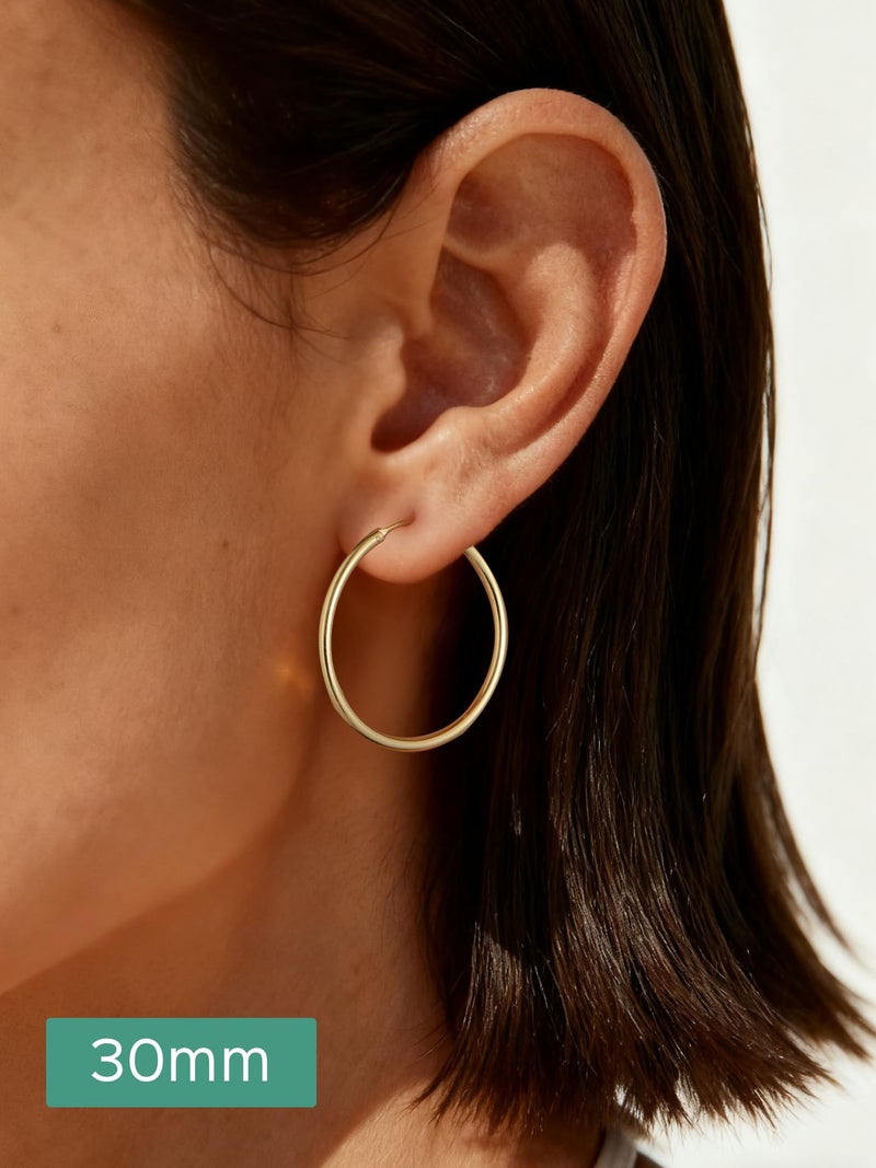 ChicSilver 14k Gold Plated Silver Hoop Earrings for Women 14k Real Gold Plated Sterling Silver Hoop Earrings for Women Hypoallergenic Small Silver Earring 30MM - Image 2