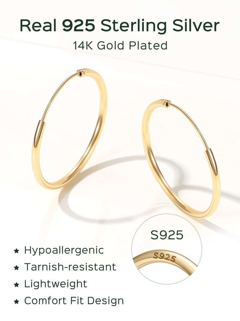 ChicSilver 14k Gold Plated Silver Hoop Earrings for Women 14k Real Gold Plated Sterling Silver Hoop Earrings for Women Hypoallergenic Small Silver Earring 30MM - Image 5