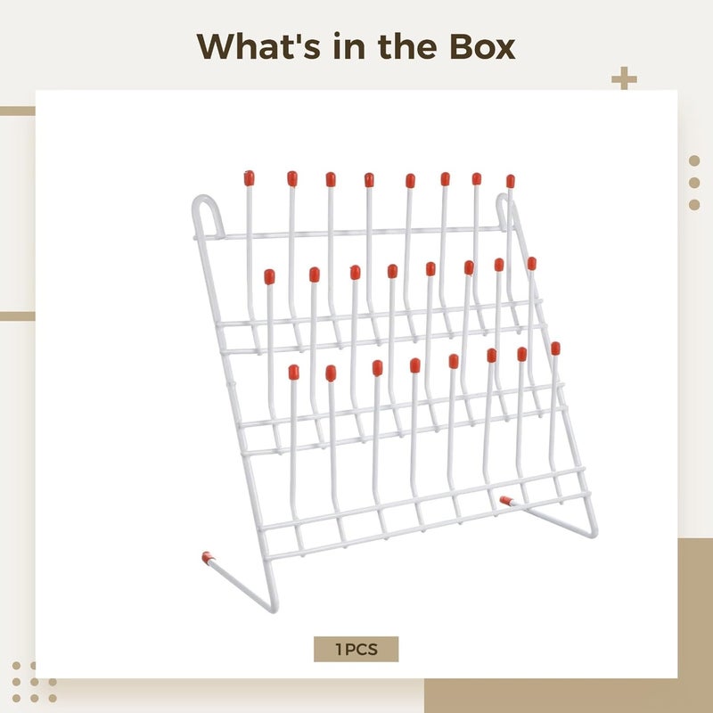 Kitchen Ideal, 24-Peg Bottle Drying Rack for Milk Bottles, Non-Slip Red Top, Sturdy Iron Frame, Lab Glassware, Space-Saving Wall-Mount Design for Classroom Or Lab Use - Image 5