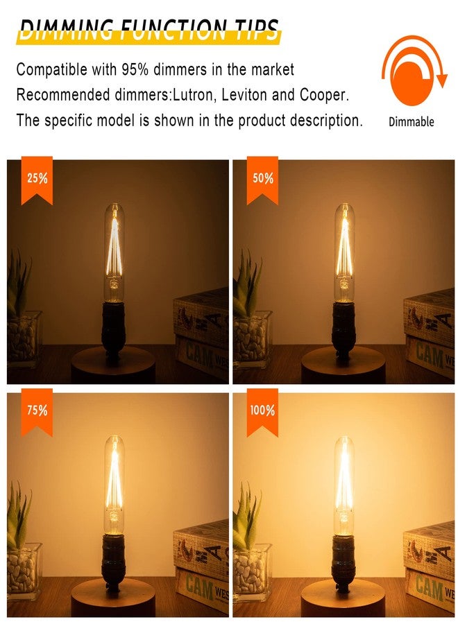 Sphoon E26 Dimmable Tubular LED Bulb, T10 T30 Vintage LED Bulb, 40W, Equivalent 4W, Warm White 2700K, Edison Bulbs, AC 120V, 400LM, for Chandelier Pendant Light Fixtures - Image 3