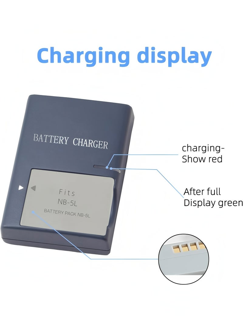 Flyview NB5L Battery Charger Compatible with Canon PowerShot S100, S110, SD790IS, SD850IS, SD870IS, SD880IS, SD890IS, SD970IS, SD990IS, SX200IS, SX210IS, SX220IS, SX230HS Cameras - Image 1
