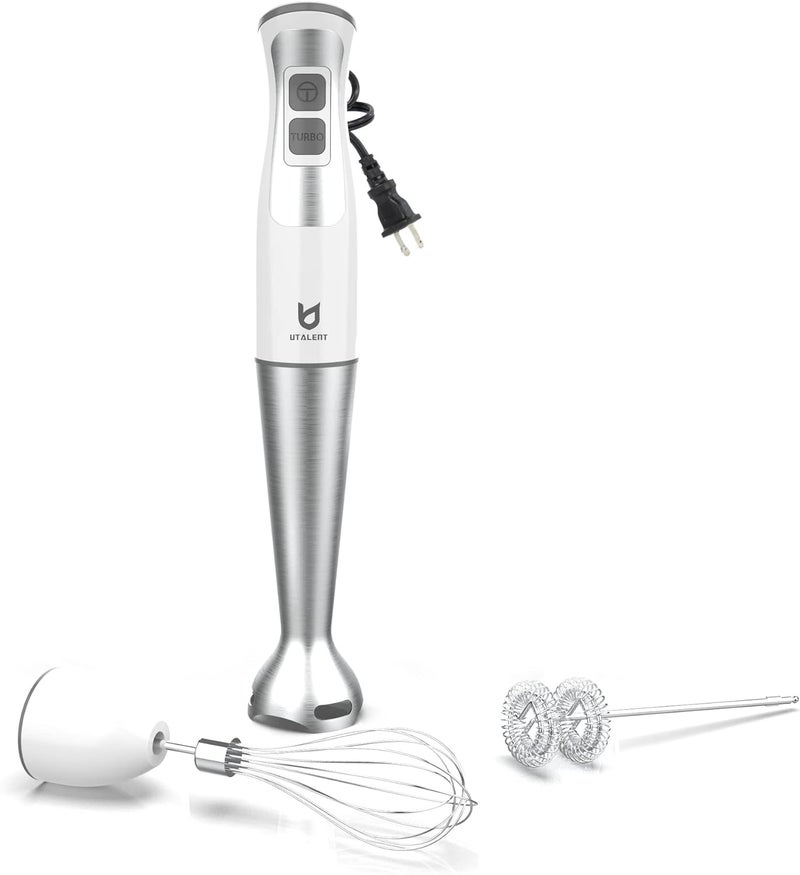 UTALENT Immersion Hand Blender, 3-in-1 8-Speed Stick Blender with Milk Frother, Egg Whisk for Smoothies, Coffee Milk Foam, Puree Baby Food, Sauces and Soups - White - Image 1