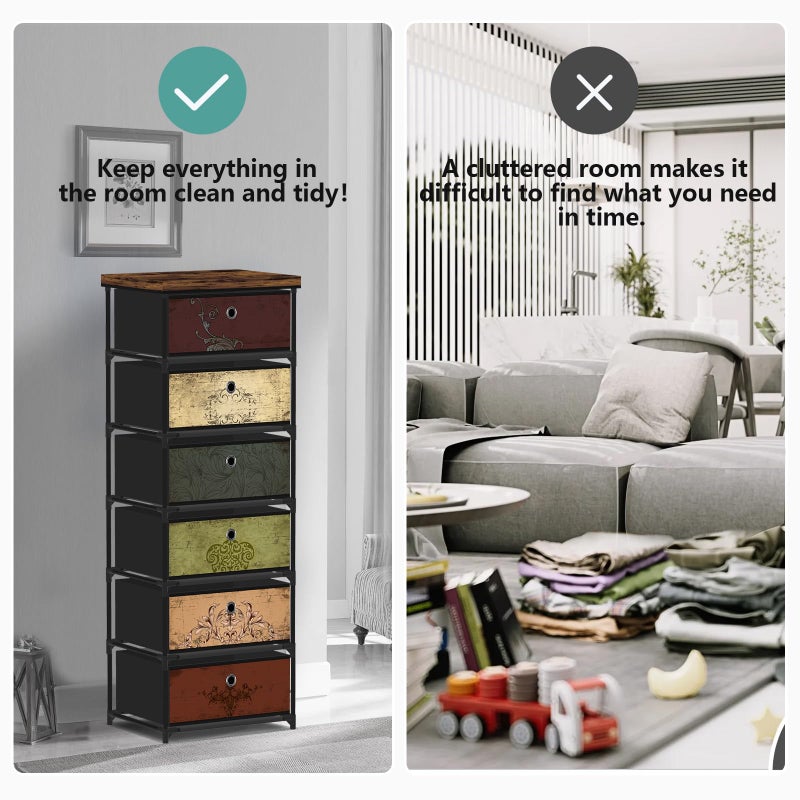 VASICAR 6 Drawers Storage Organizer Cabinet, Decorative Storage Chest, Small Dresser, Stand Nightstand for Bedroom, Living Room, Closet, Entryway, Hallway, Nursery, Dorm - Image 5