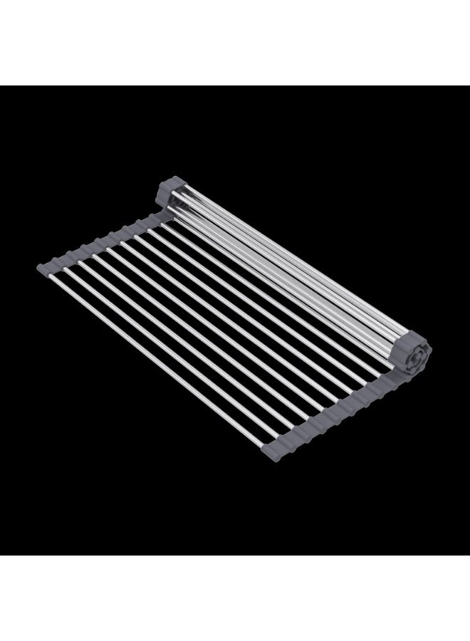 Smart Storage Over Sink Roll-Up Dish Drying Rack Stainless Steel | Foldable Kitchen Drain Rack - Image 1