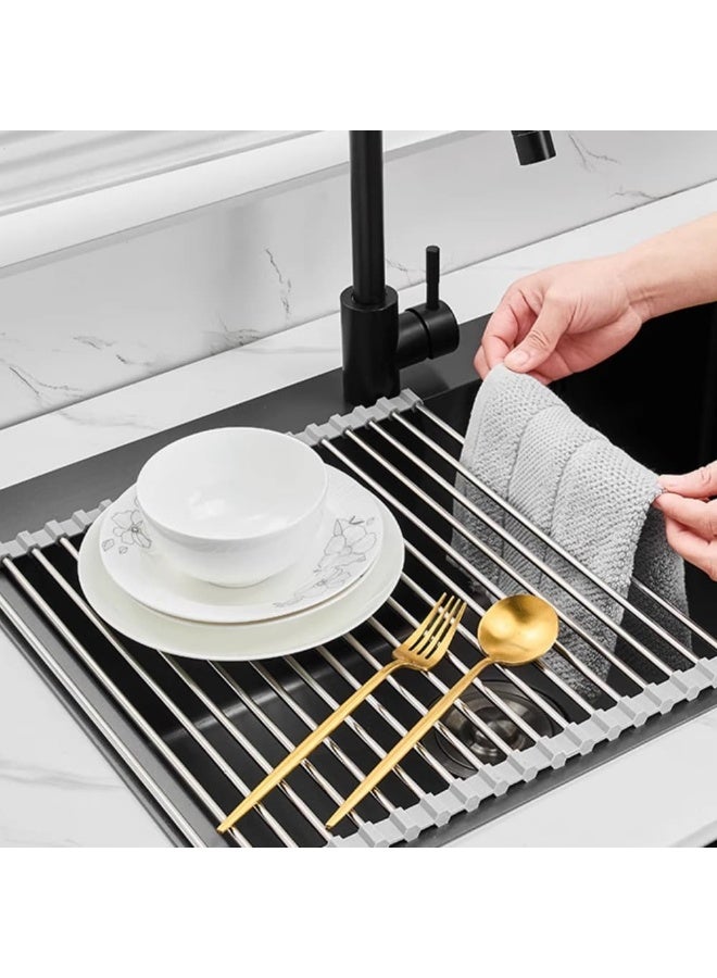 Smart Storage Over Sink Roll-Up Dish Drying Rack Stainless Steel | Foldable Kitchen Drain Rack - Image 2