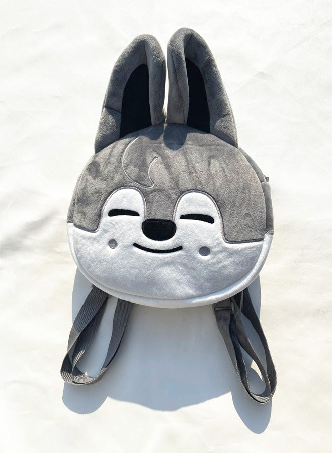 Straykids SKZOO Mini Cute Plush Backpack Schoolbag - Grey Wolfchan - Image 1