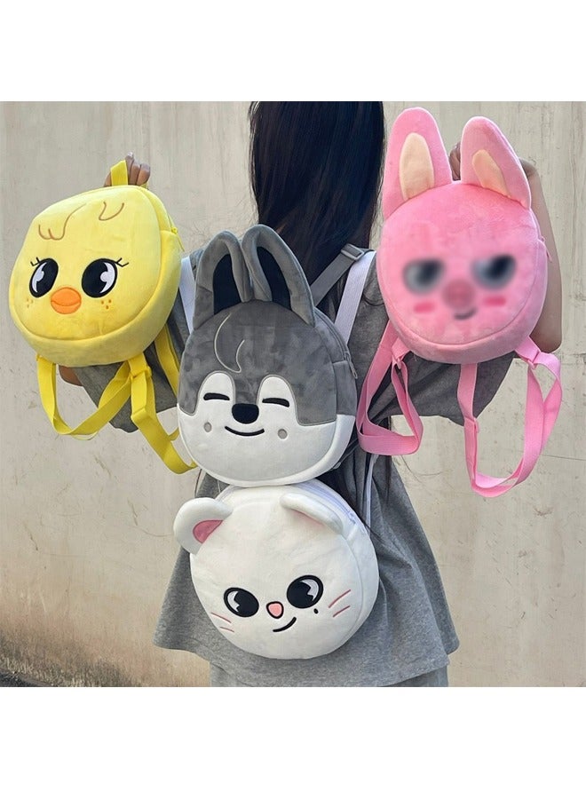 Straykids SKZOO Mini Cute Plush Backpack Schoolbag - Grey Wolfchan - Image 2