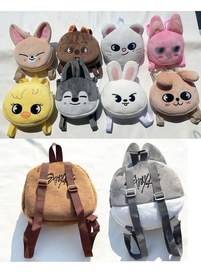 Straykids SKZOO Mini Cute Plush Backpack Schoolbag - Grey Wolfchan - Image 4