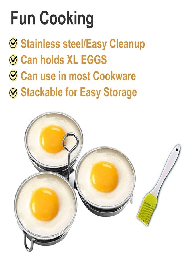 Kosmosta Stainless Steel Egg Poacher, Perfect Poached Egg Maker, Round Egg Cooker Rings For Breakfast Cooking Tool 3 Poached Egg Cups - Image 2