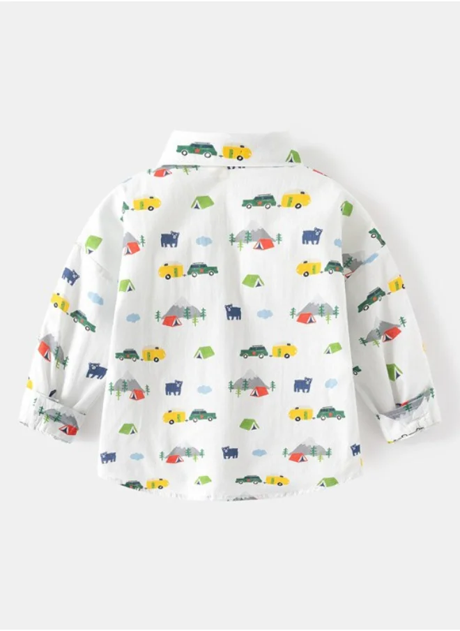 يونيكي White Collared Long Sleeve Printed Shirt
