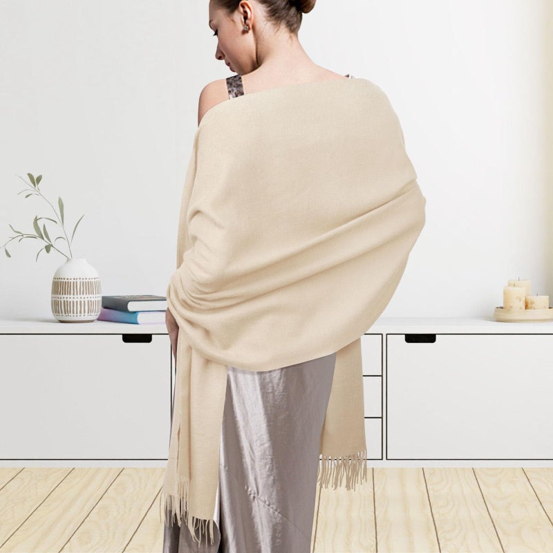 Darller Winter Scarf for Women Pashmina Shawls and Wraps for Evening Dresses Wedding Party Bridesmaid Warm Long Scarves Shawl, A-Beige - Image 3