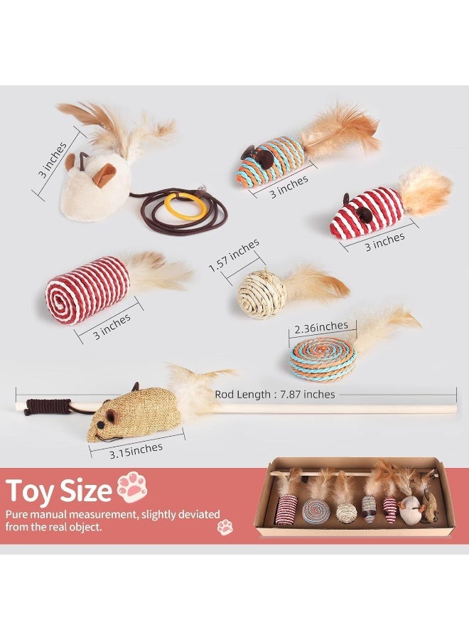 Coodipet 7 PCS Cat Feather Toys, with Wooden Wand handle and 6 Feather/Plush Attachments, Interactive Cat Toy Wand for Indoor Cat and Kitten - Image 2