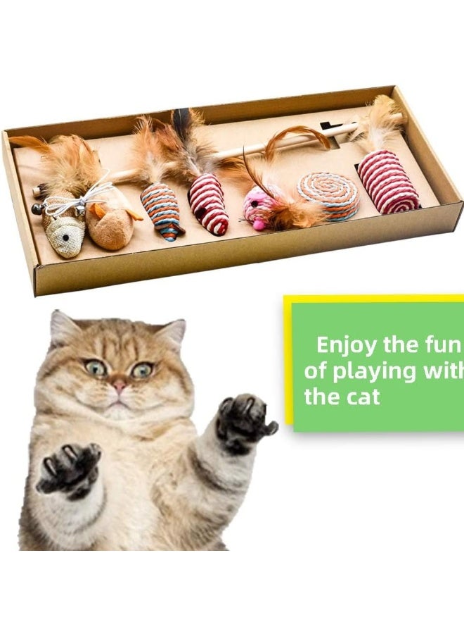 Coodipet 7 PCS Cat Feather Toys, with Wooden Wand handle and 6 Feather/Plush Attachments, Interactive Cat Toy Wand for Indoor Cat and Kitten - Image 3