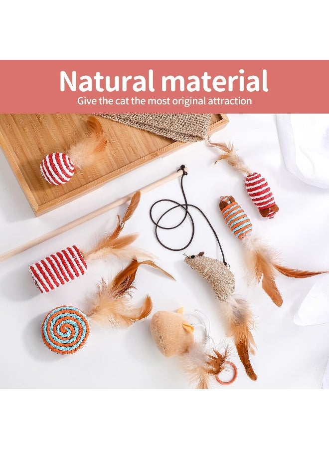 Coodipet 7 PCS Cat Feather Toys, with Wooden Wand handle and 6 Feather/Plush Attachments, Interactive Cat Toy Wand for Indoor Cat and Kitten - Image 5