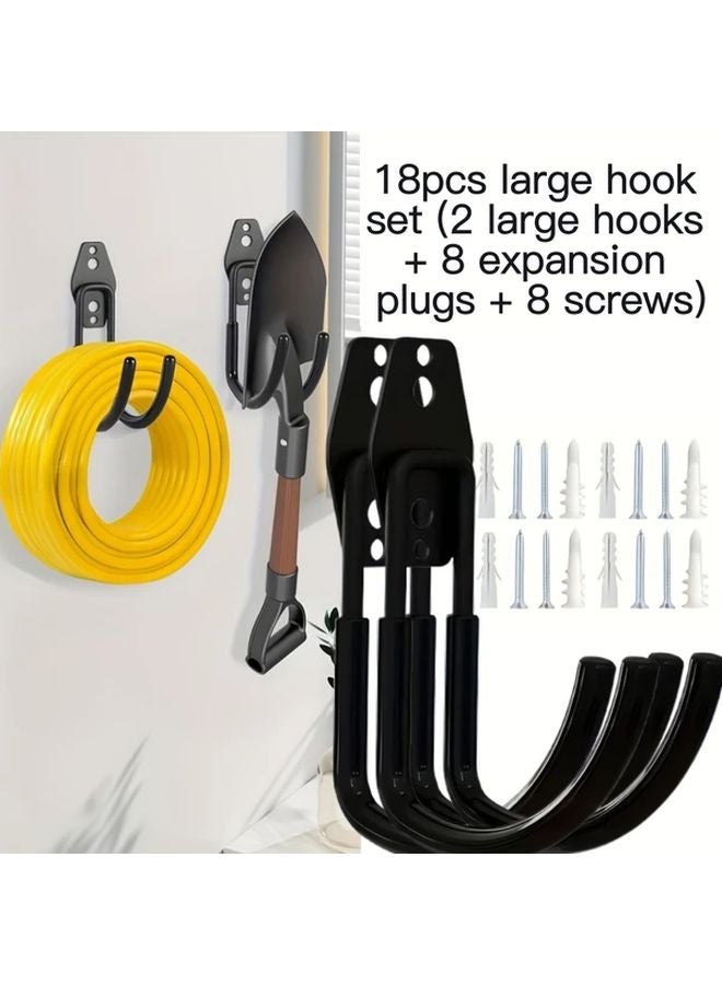 18pcs Large Black Metal Hook Set Heavy Duty Storage For Tools And Accessories - Image 1