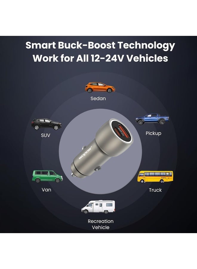 وبو شاحن سيارة CQ007 ثنائي USB بقوة 48 وات مع شحن سريع USB-C PD، ومحول شحن سريع QC4.0 QC3.0، شاحن طاقة صغير الحجم من سبيكة معدنية للسيارات من 12 فولت إلى 24 فولت، وسيارات الدفع الرباعي، والشاحنات، والشاحنات الصغيرة، وشاحن سريع الإخراج للأجهزة الإلكترونية، والأجهزة اللوحية، والملحقات، والأجهزة الذكية - Image 5